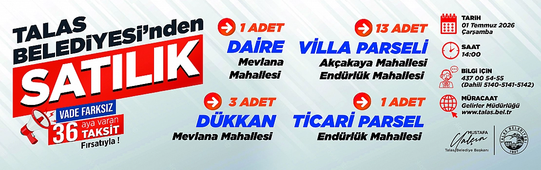 TALAS BELEDİYESİ'NDEN SATILIK
