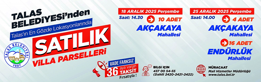 Talas Belediyesi'nden satılık villa parselleri