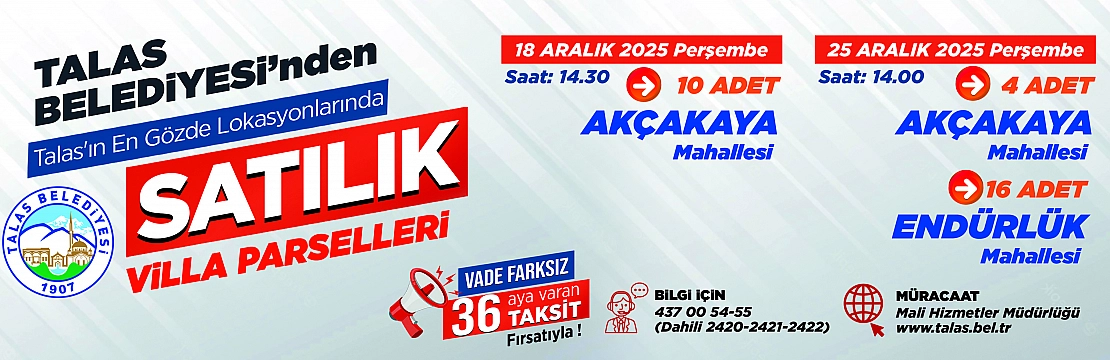 Talas Belediyesi'nden satılık villa parselleri