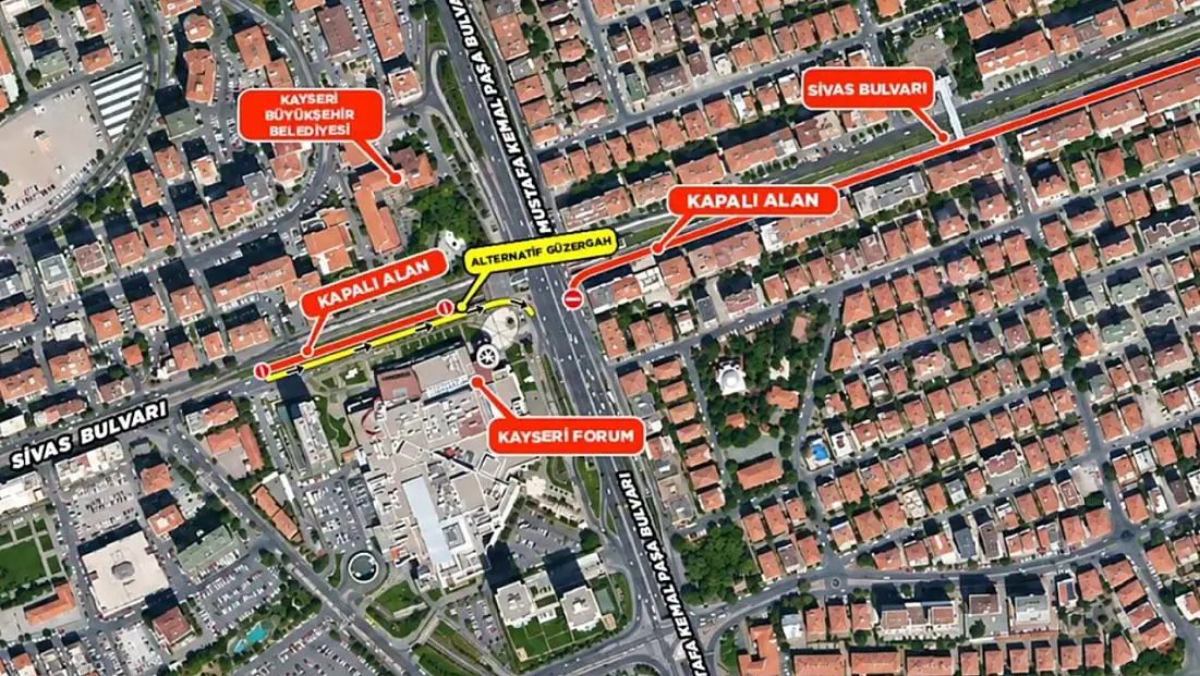Kayseri'de iki bulvar kesişimindeki o yol taşıt trafiğine kapatılacak!