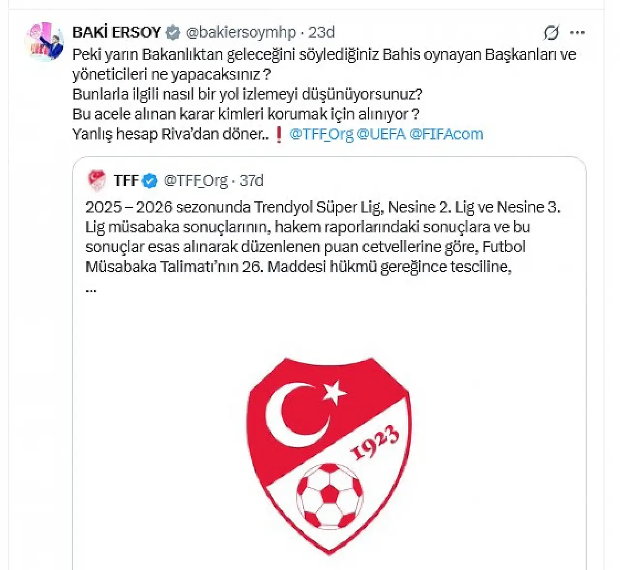 Baki Ersoy'dan TFF'ye sert tepki: Bu acele alınan karar kimleri korumak için alınıyor?