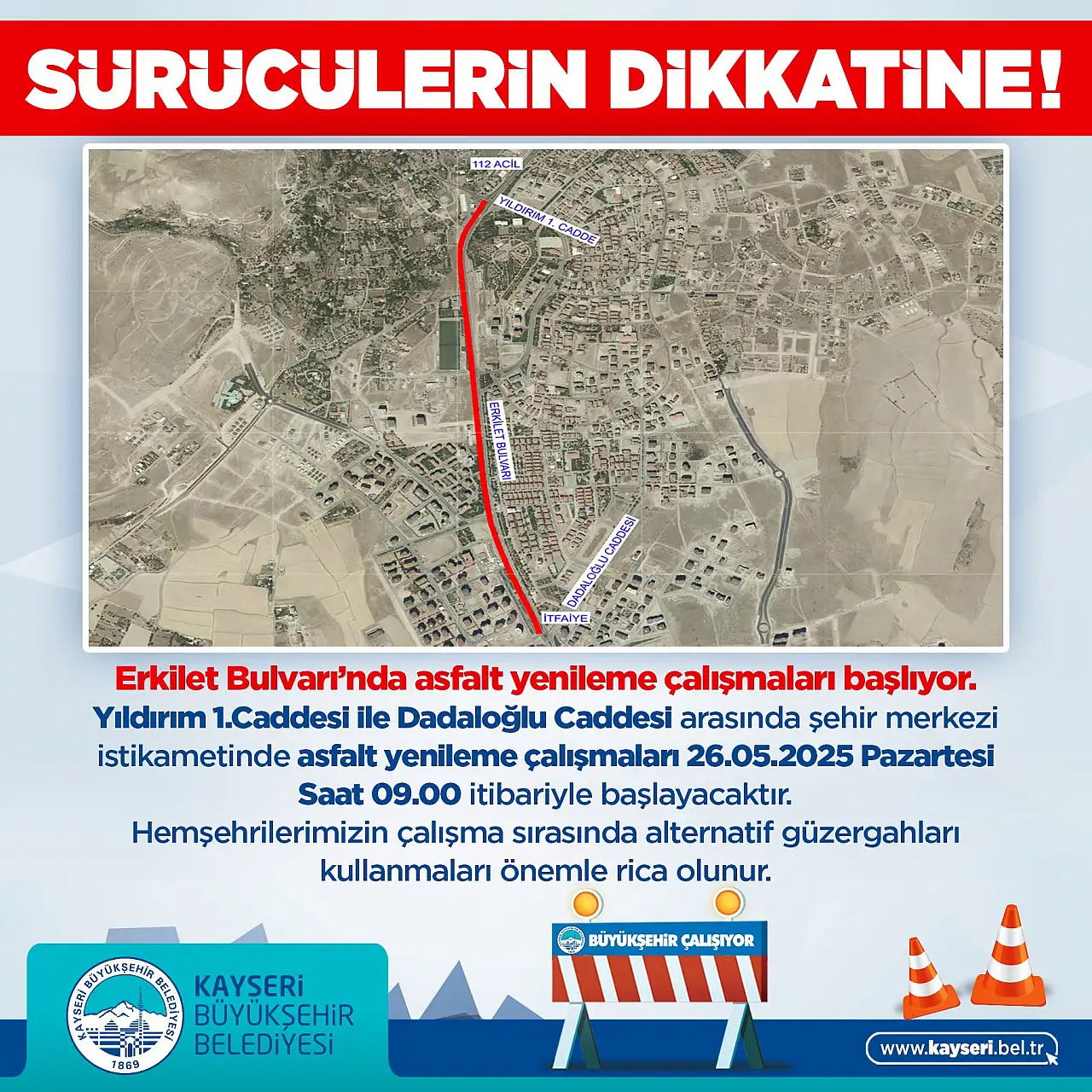 Erkilet Bulvarı'nda yenileme çalışmaları başlıyor: Büyükşehir Belediyesi uyardı!