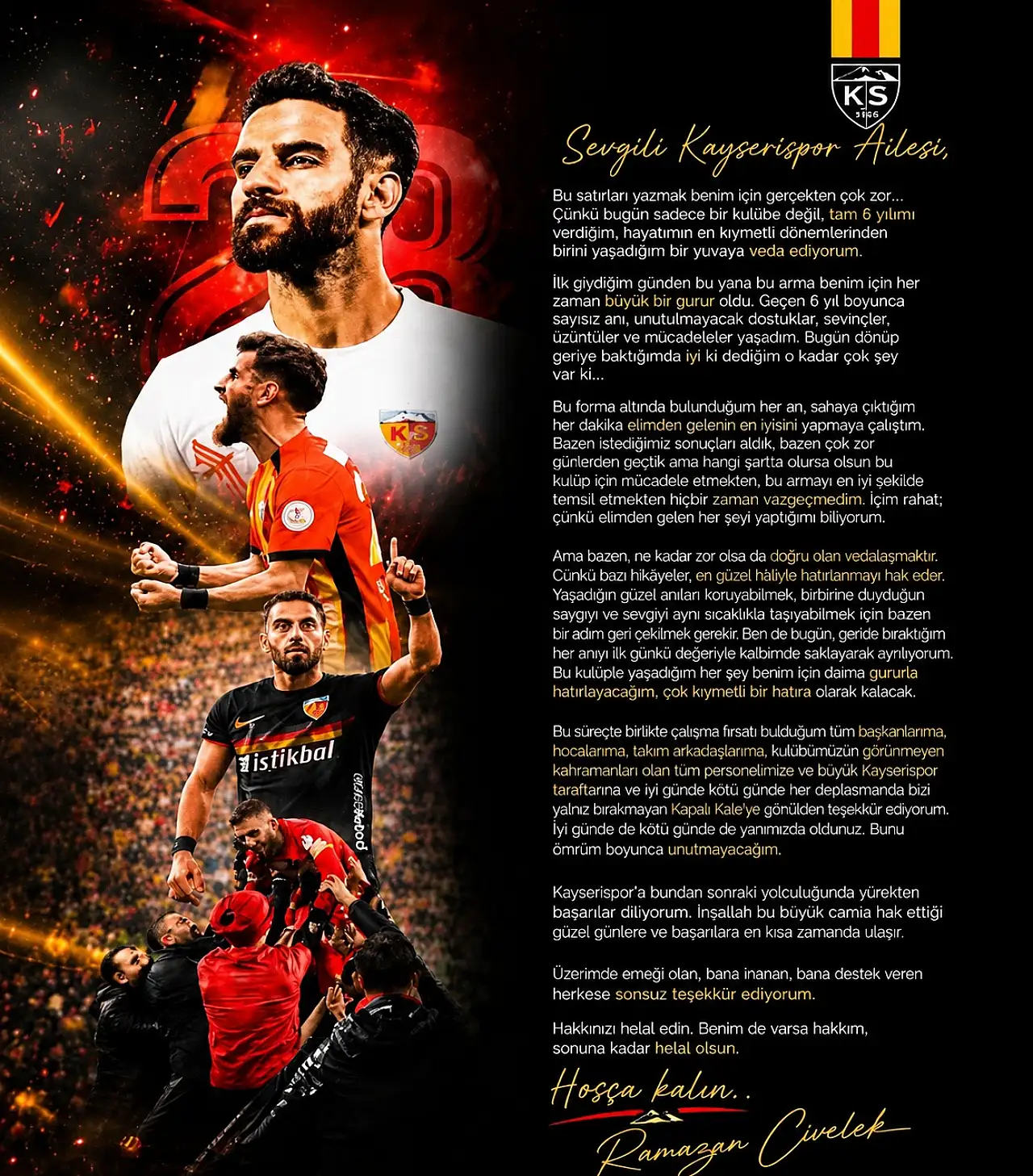 Kayserispor'da bir dönem kapandı! Ramazan Civelek'in veda sözleri dikkat çekti
