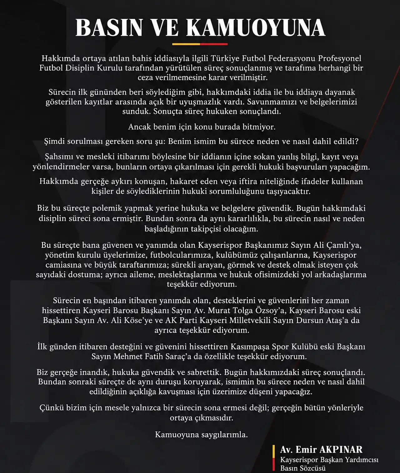 Kayserispor'da Emir Akpınar'a PFDK'dan ceza geldi mi? Akpınar: Takipçisi olacağım