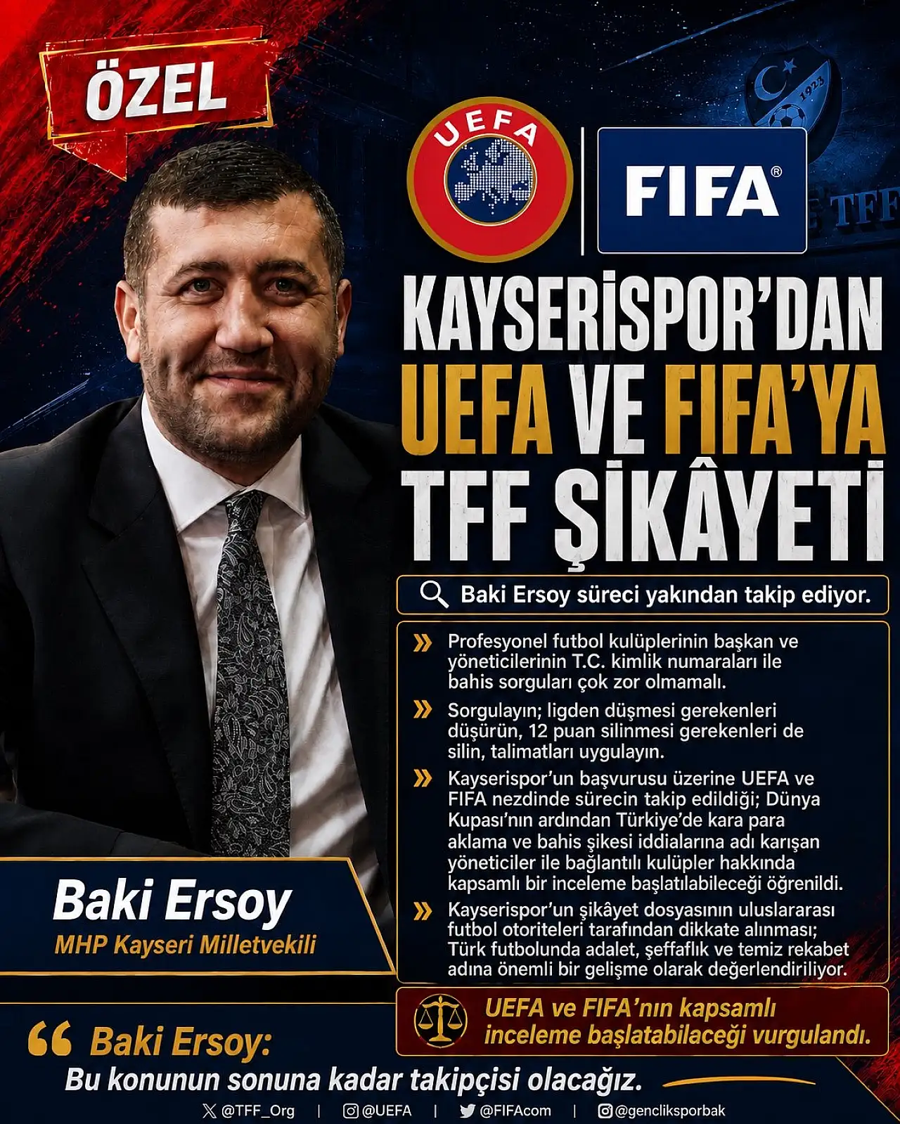 Baki Ersoy'dan dikkat çeken çağrı: Kara para ve bahis şikesi iddiaları araştırılsın