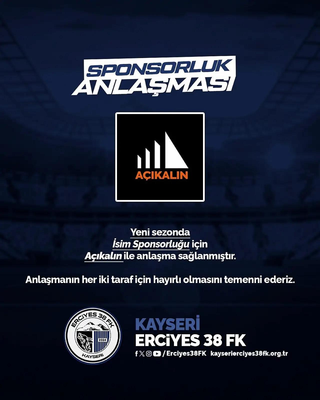 Herkes bu sponsorluğu konuşuyor: Açıkalın Erciyes 38 FK'ya isim sponsoru oldu