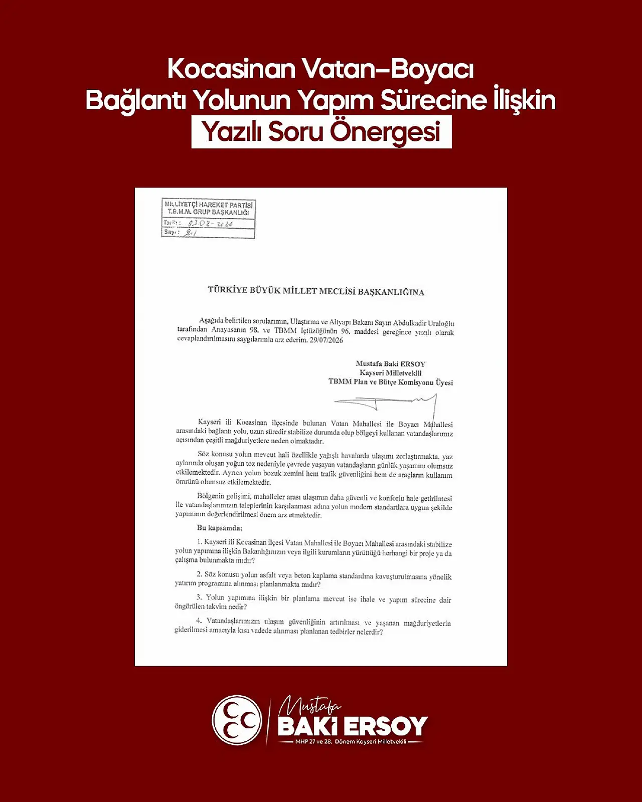 'Sevdamız Kayseri' dedi, tek tek meclis'e taşıdı! İşte o konular