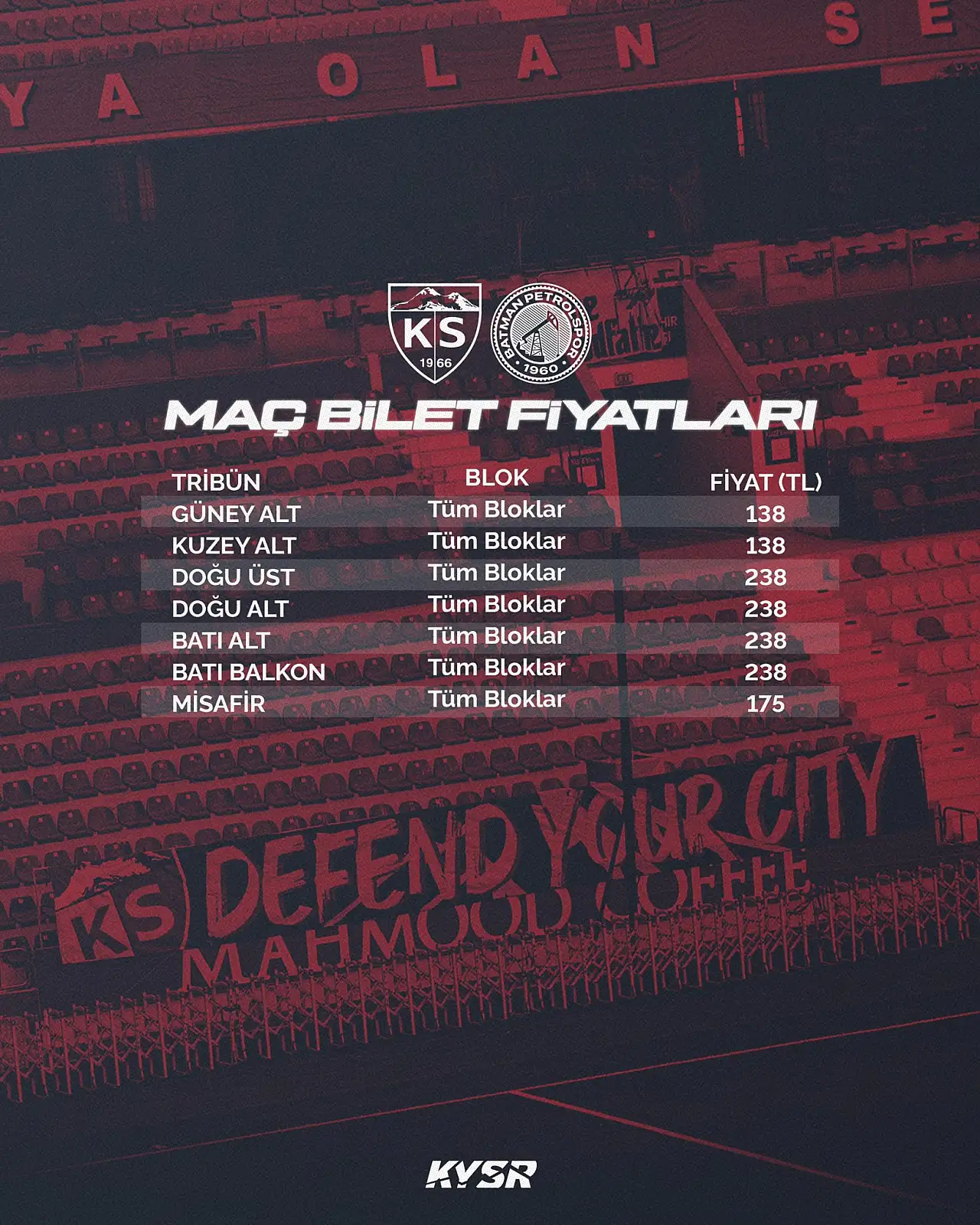 Kayserispor-Batman Petrolspor maçının bilet fiyatları belli oldu! Yönetim indirime gitti