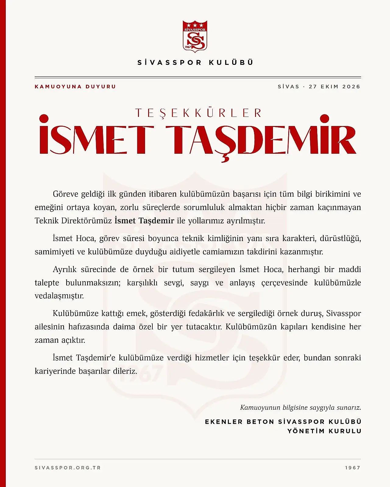 Sivasspor'da İsmet Taşdemir dönemi bitti! Herkes o ayrıntıyı konuşuyor