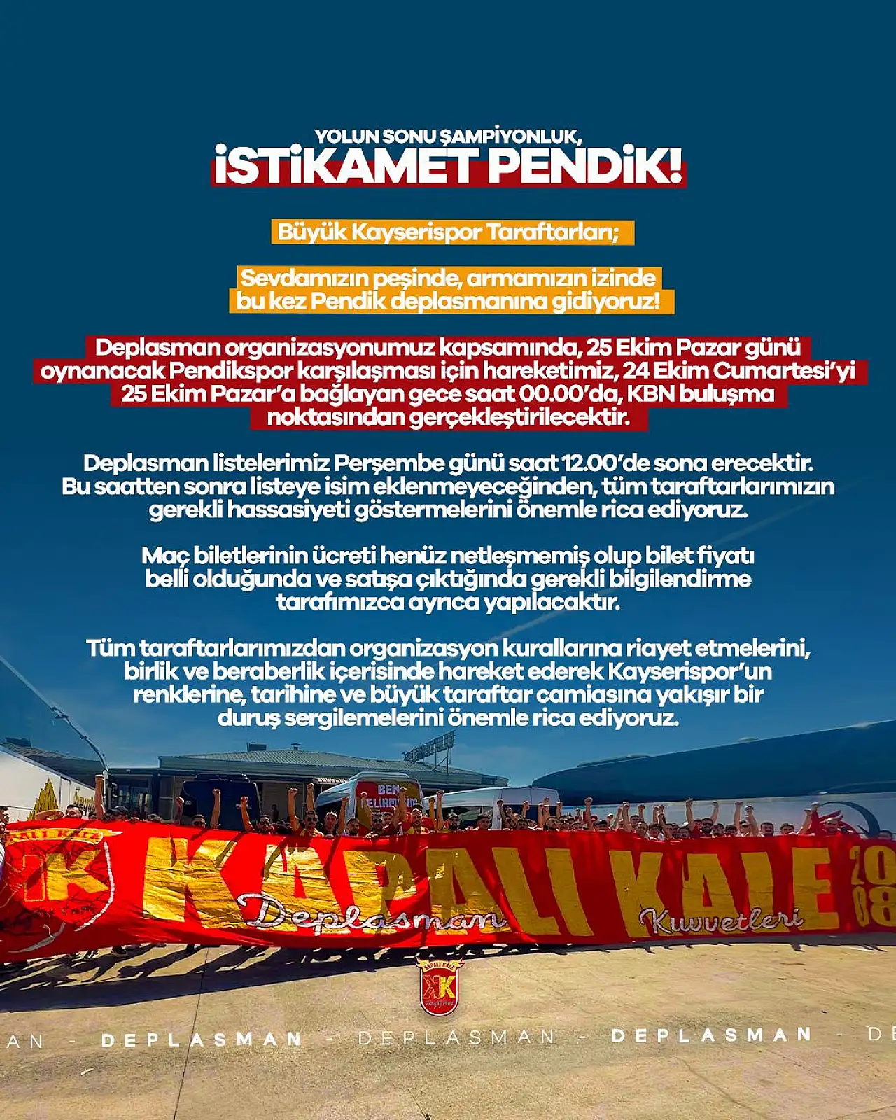 Kayserispor taraftarı İstanbul yolcusu! Kapalı Kale'den son saat uyarısı