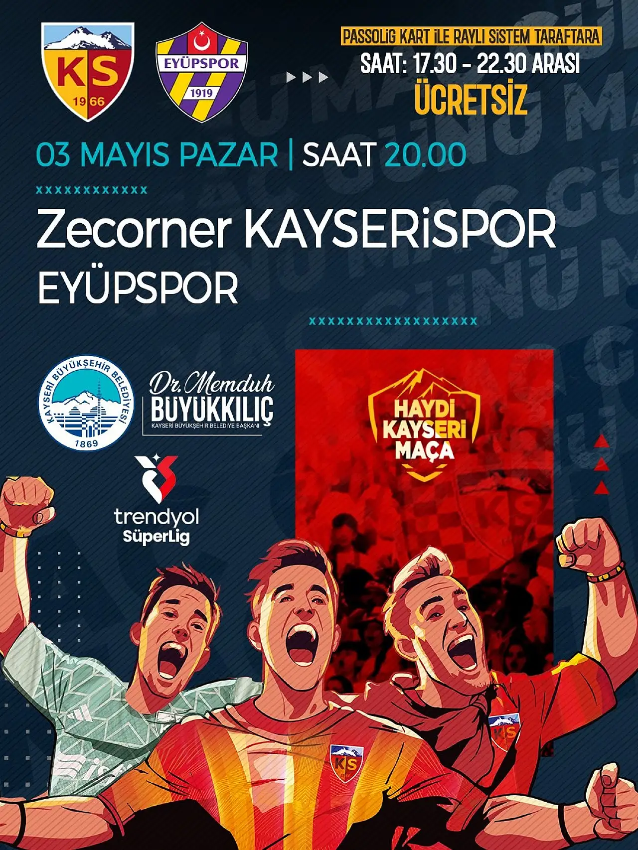 Kayserispor maçına gidecekler dikkat: Ücretsiz tramvay saatleri açıklandı