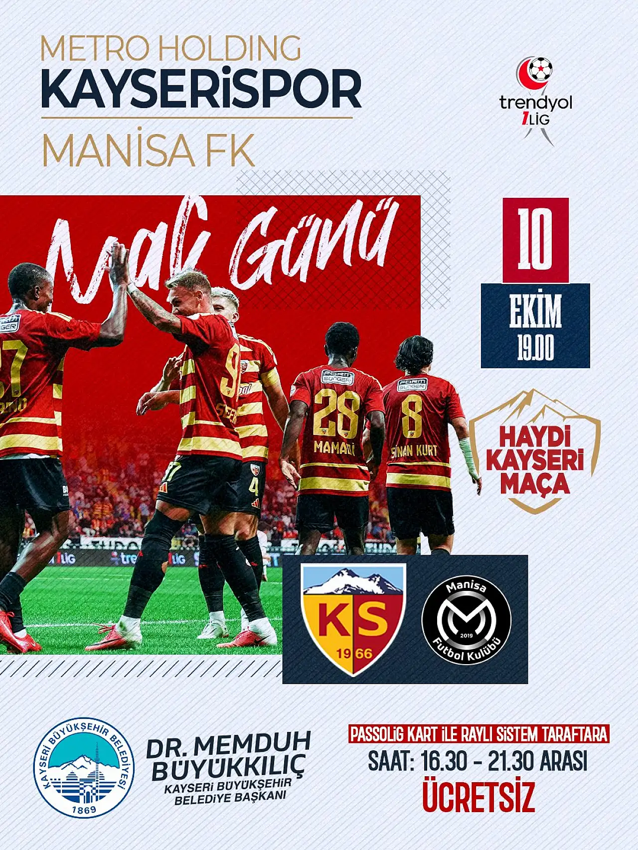 Büyükkılıç'tan Kayserispor taraftarına ücretsiz tramvay müjdesi! Saat kaçta başlayacak?