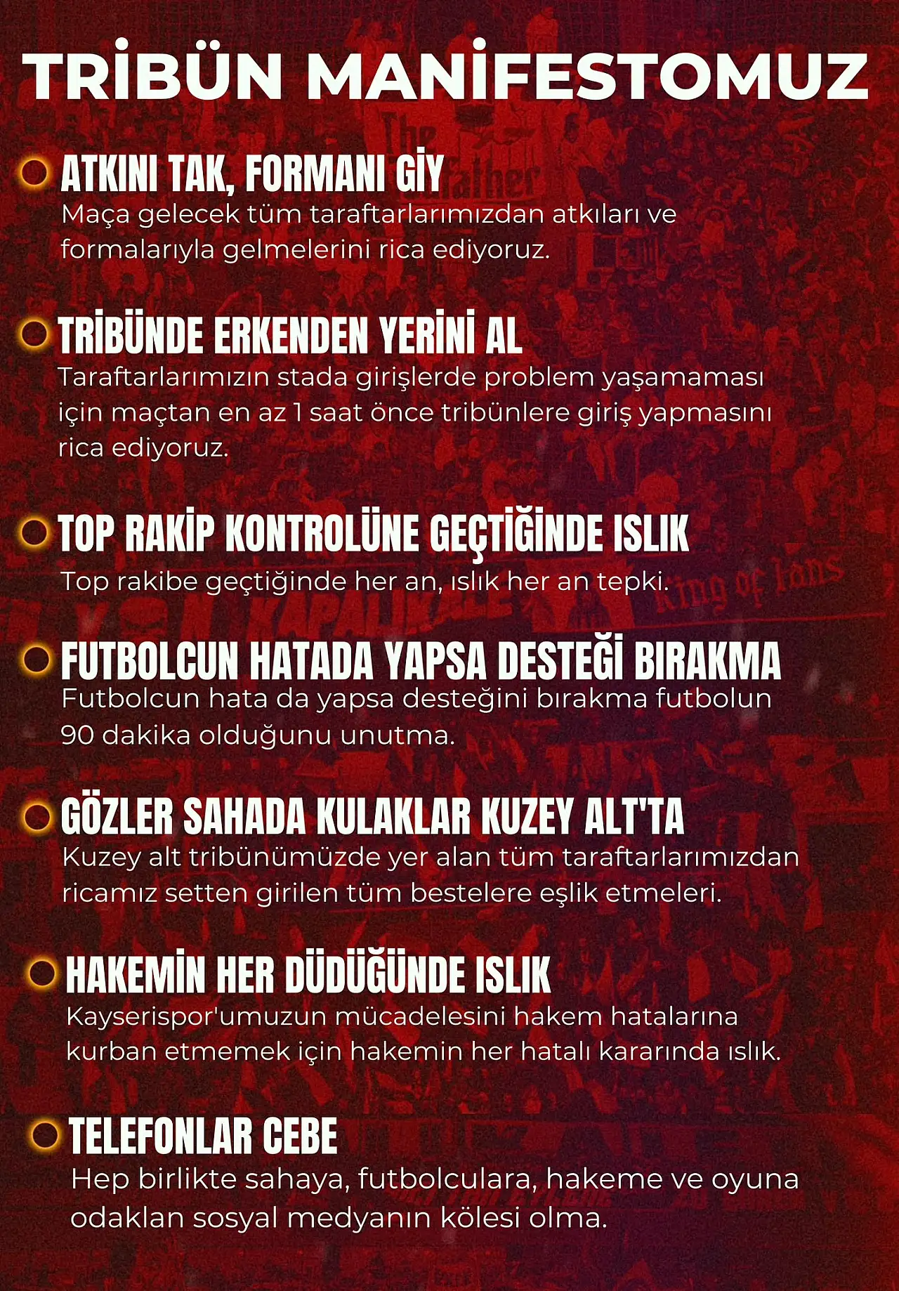 Kapalı Kale'den dikkat çeken manifesto: Tribünlerde yeni dönem