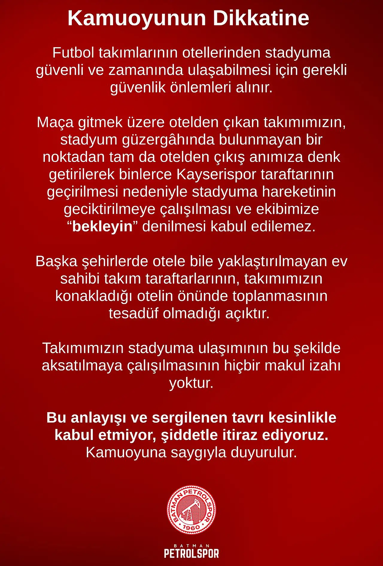 Kayserispor maçı öncesi otel önünde ne oldu? Batman Petrolspor tepkili!