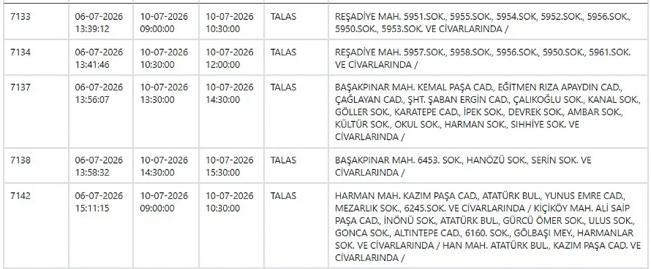 KCETAŞ paylaştı: Kayseri'de yarın elektrik kesintisi yaşanacak ilçeler! 10 Temmuz 2026
