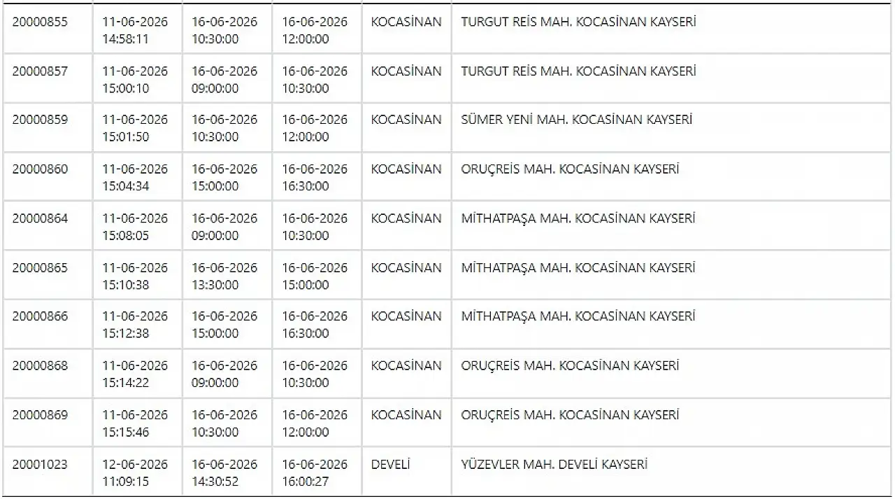 KCETAŞ uyardı - Kayseri'de pek çok ilçede elektrikler kesilecek… 16 Haziran 2026