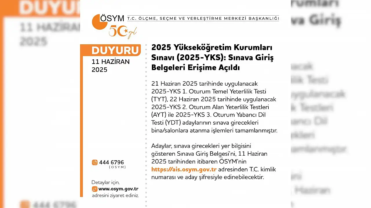 YKS Sınav Giriş Belgeleri erişime açıldı!