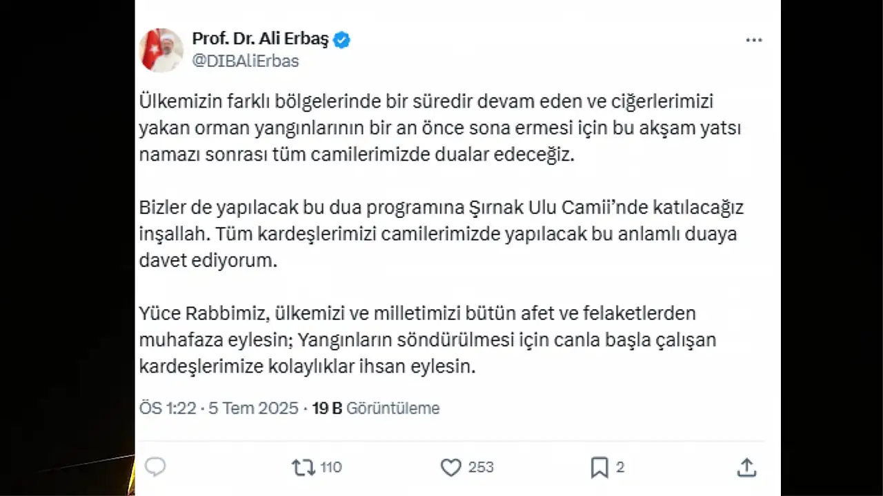 Kayseri'deki tüm camilerde de yatsı namazı sonrası dua edilecek!