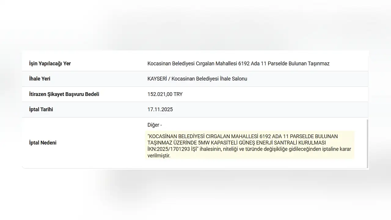 Kayseri'de kurulacak dev projenin ihalesi iptal edildi!