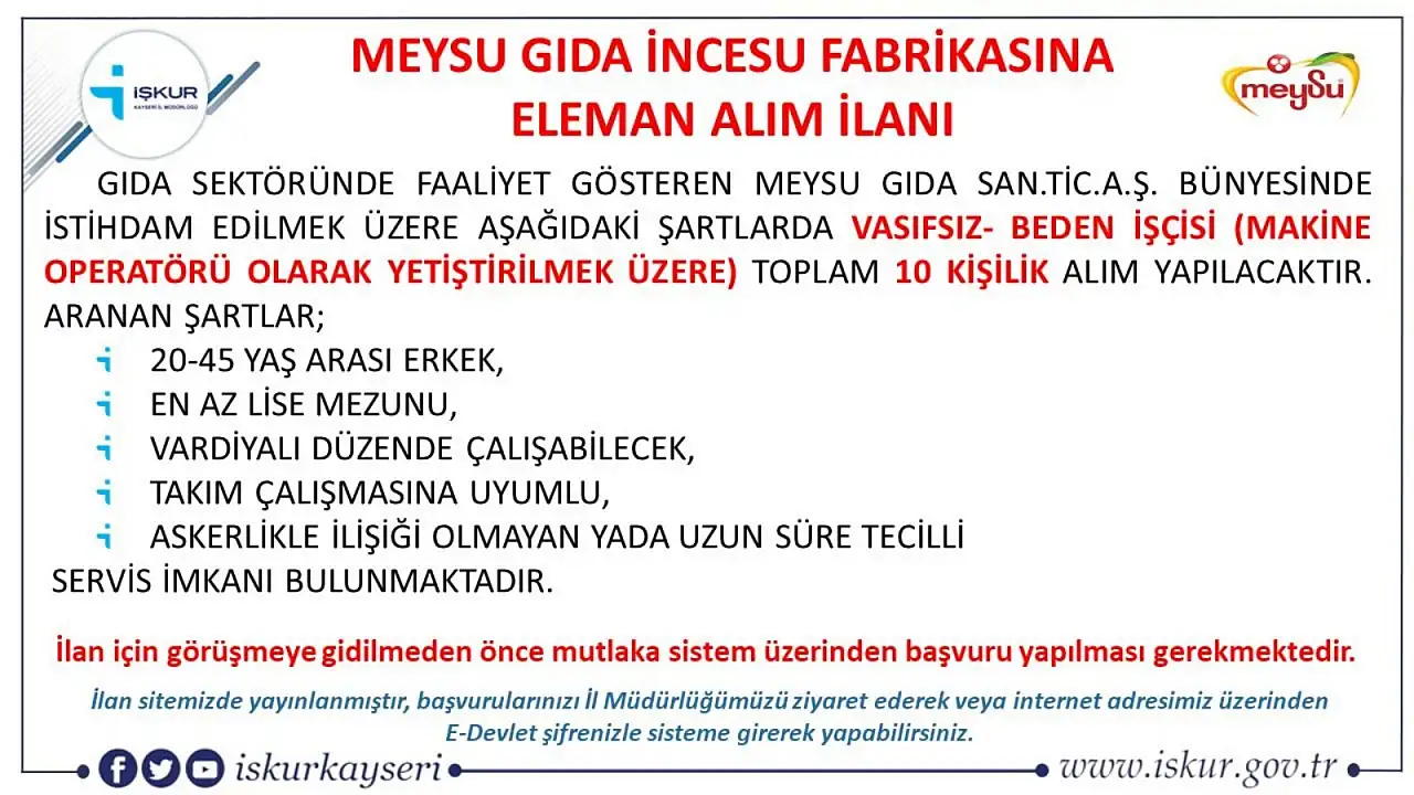 Kayseri'nin 77 yıllık gıda devi personel alacak!