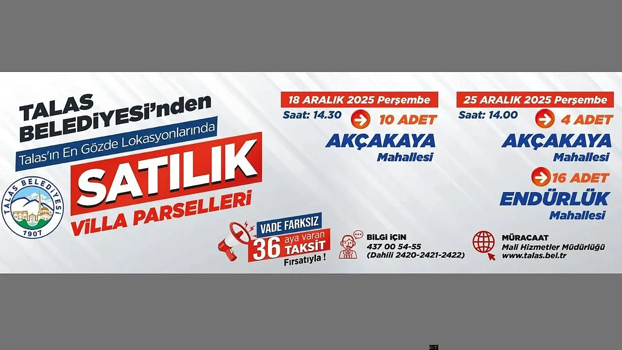 Talas Belediyesi'nden fırsat: İhale ile satılacak