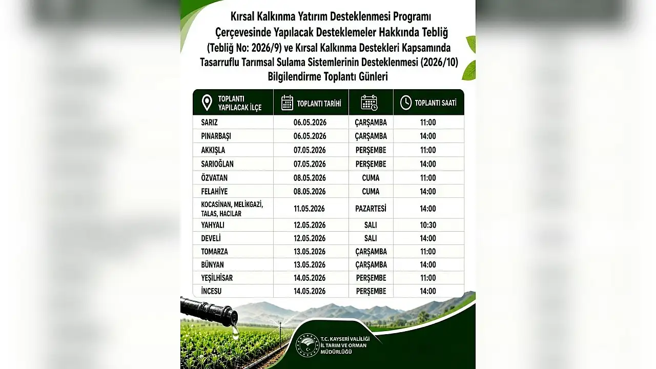 Kayseri'de takvim belli oldu: 16 ilçede tarımsal bilgilendirme toplantısı gerçekleştirilecek!