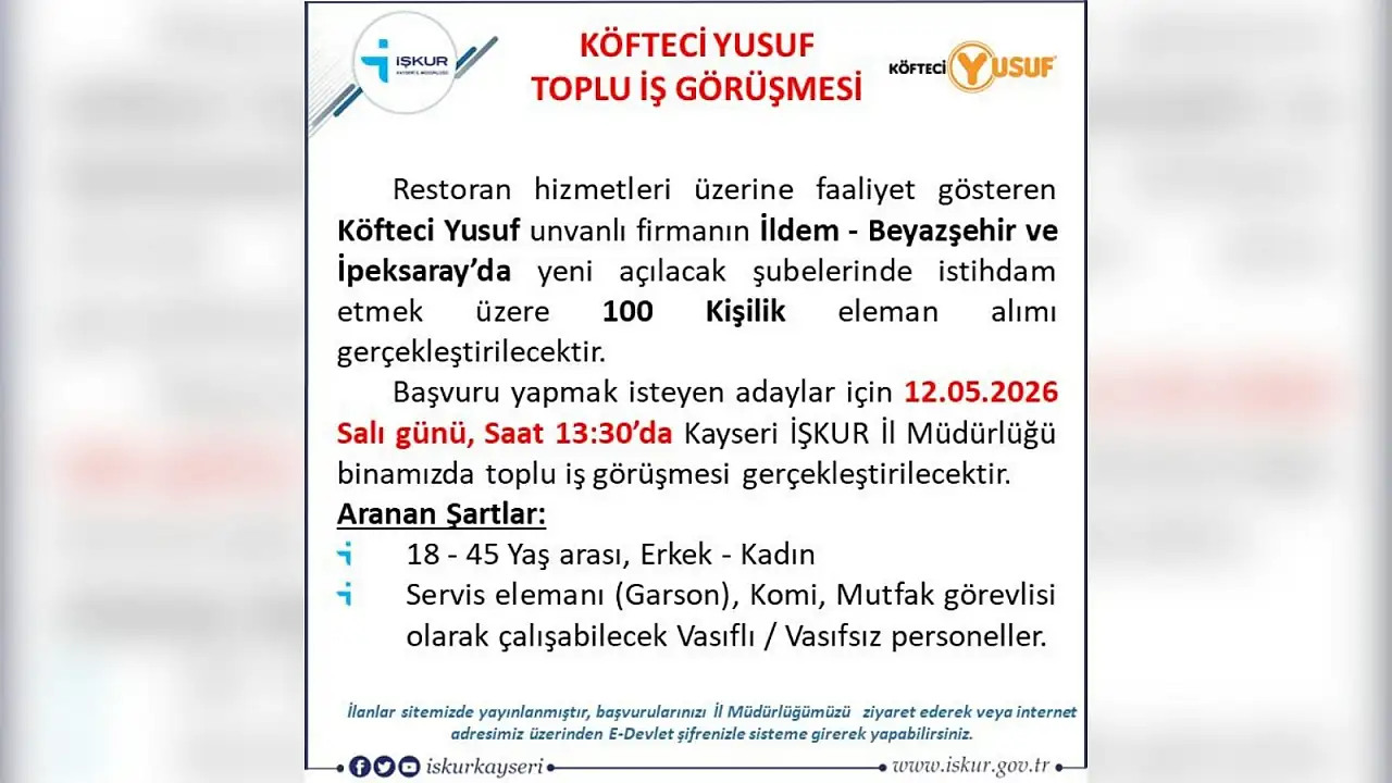 Kayseri'ye 3 yeni şube daha açacak: Ünlü restorandan istihdam kararı!