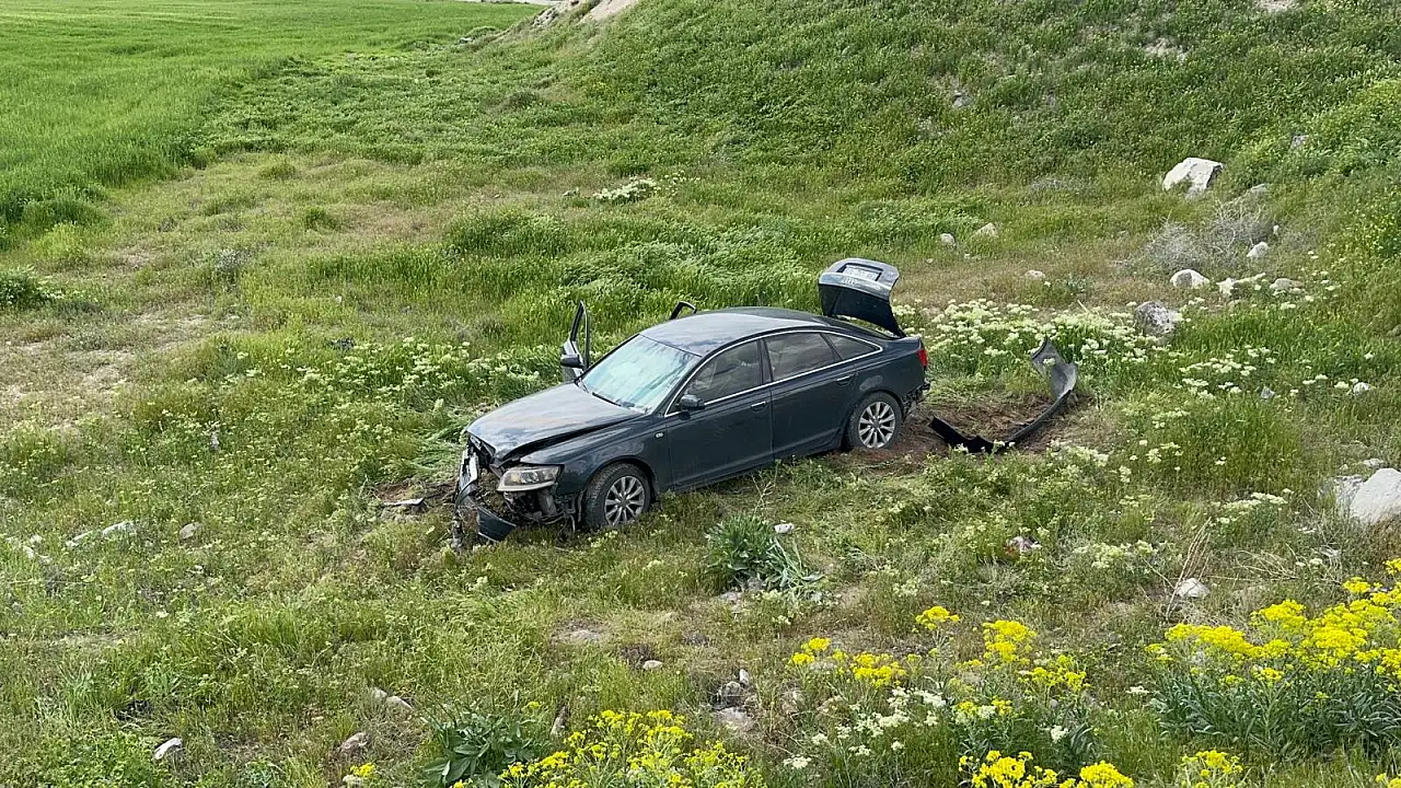Polisten kaçan ehliyetsiz sürücü otomobiliyle şarampole yuvarlanınca yakalandı
