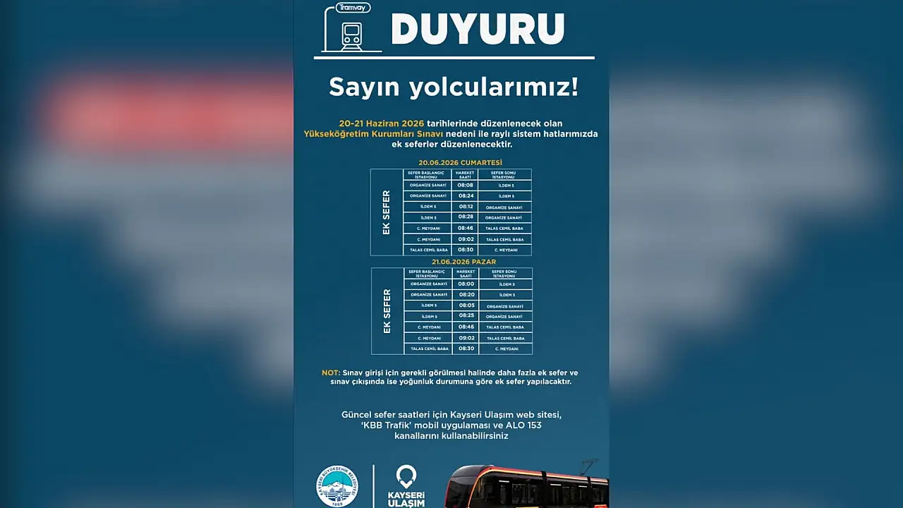 Kayseri'de toplu ulaşıma YKS düzenlemesi: Sefer saatleri değişti!