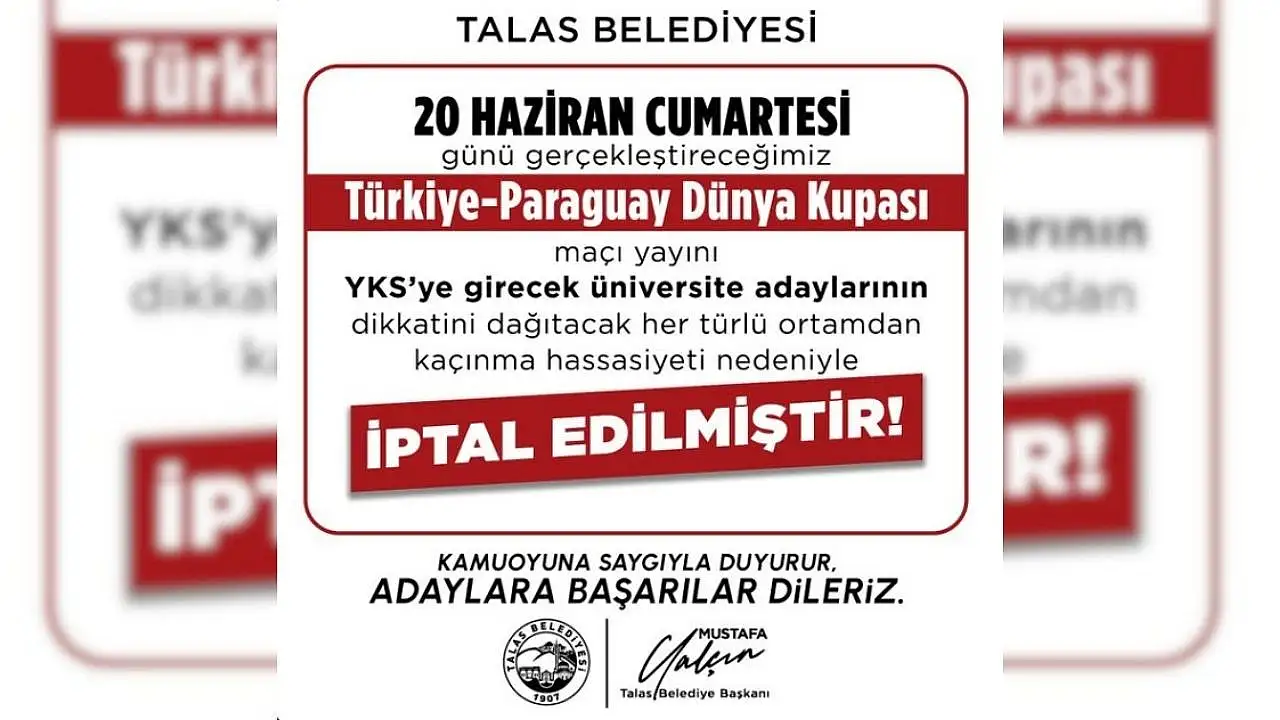 Talas Belediyesi öğrenciler için programı iptal etti