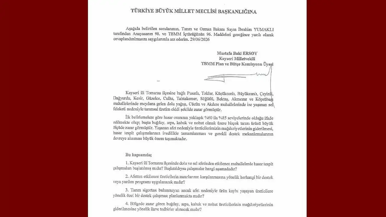Baki Ersoy, afet mağduriyeti için harekete geçti: Kayseri TBMM gündeminde!