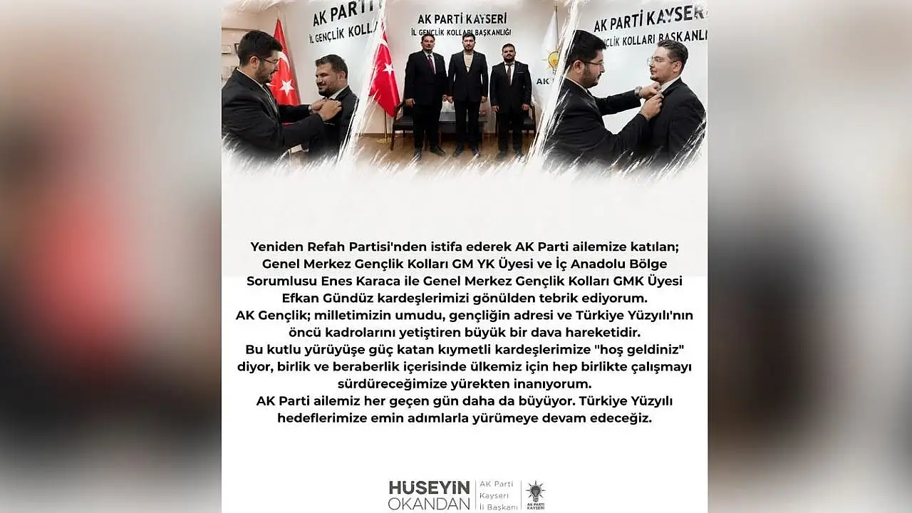 Kayseri siyasetinde dikkat çeken hamle: Yeniden Refah Partisinden istifa eden iki isim, Ak Parti'ye katıldı!