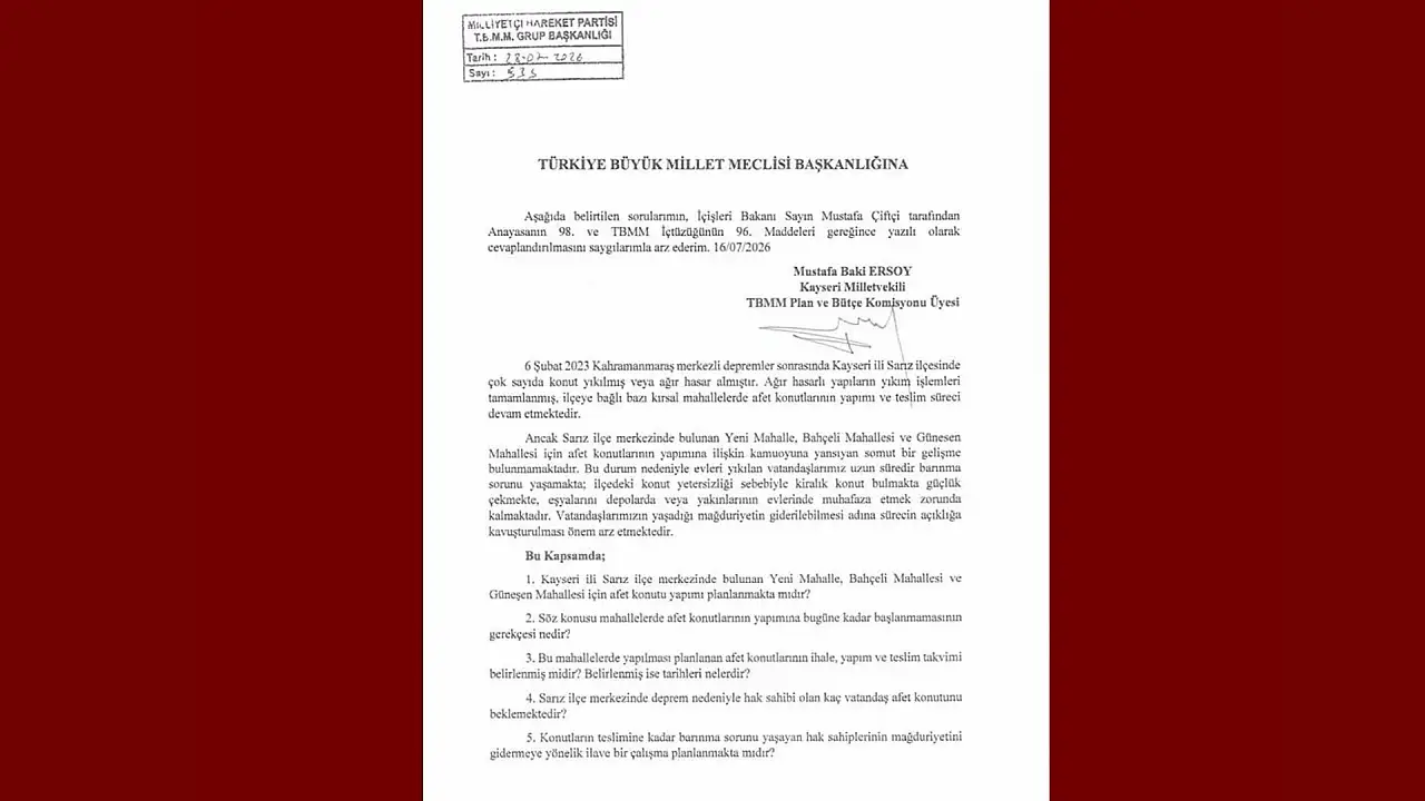 Sarız'da afet konutları ne zaman teslim edilecek? Baki Ersoy meclis'e taşıdı