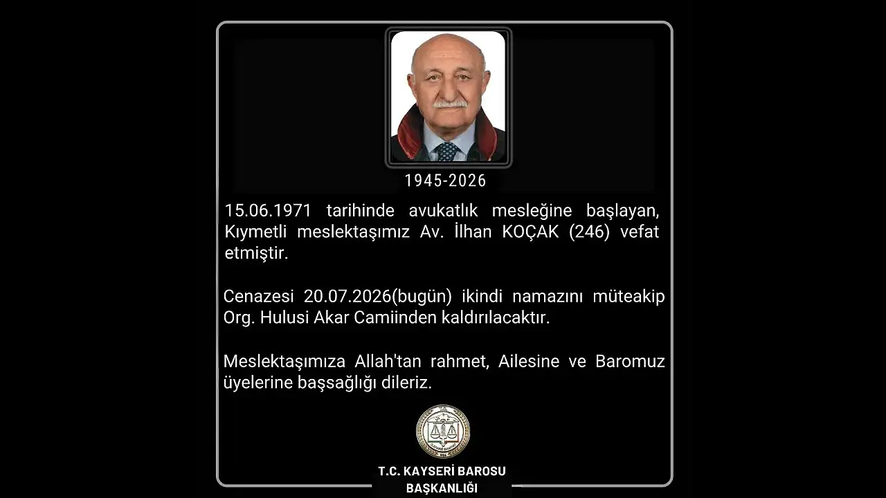 Kayseri hukuk camiasını yasa boğan kayıp! 55 yıllık avukat hayatını kaybetti