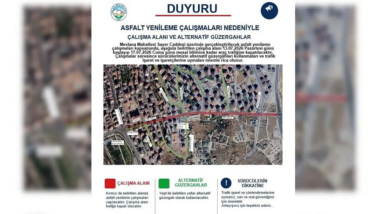 Talas'ın en işlek caddesi 5 gün trafiğe kapatılıyor