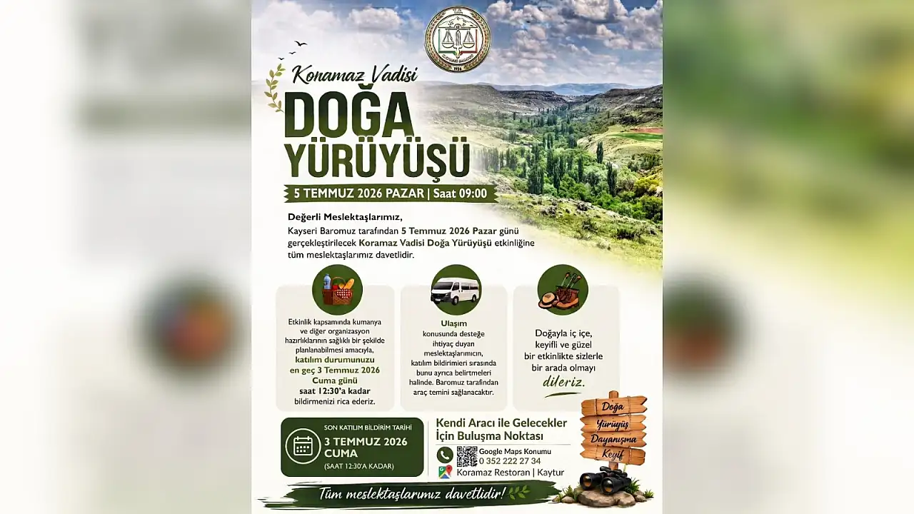 Kayseri Barosu Avukatları Koramaz Vadisi'nde buluşacak