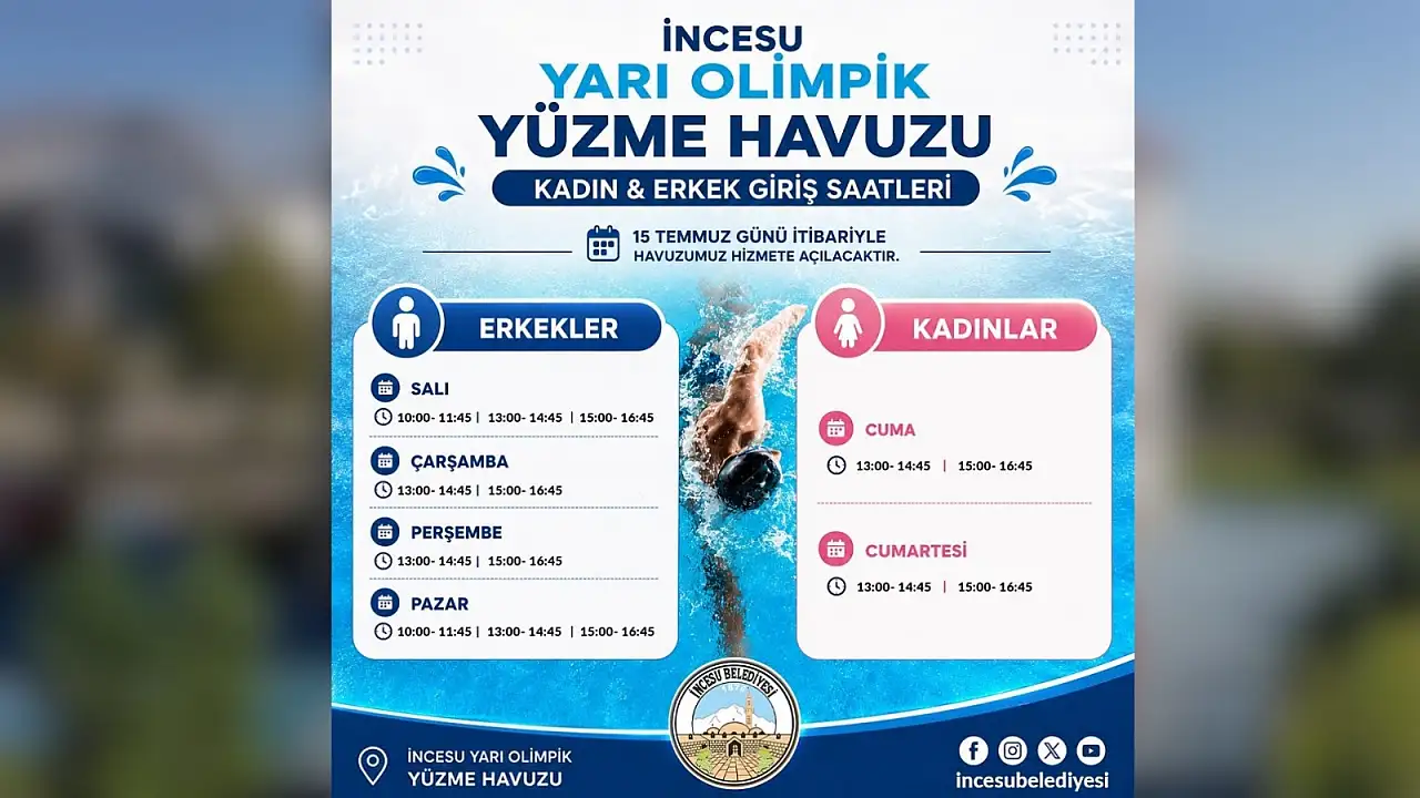 İncesu'da havuz sezonu başladı: Saatler ve günler belli oldu
