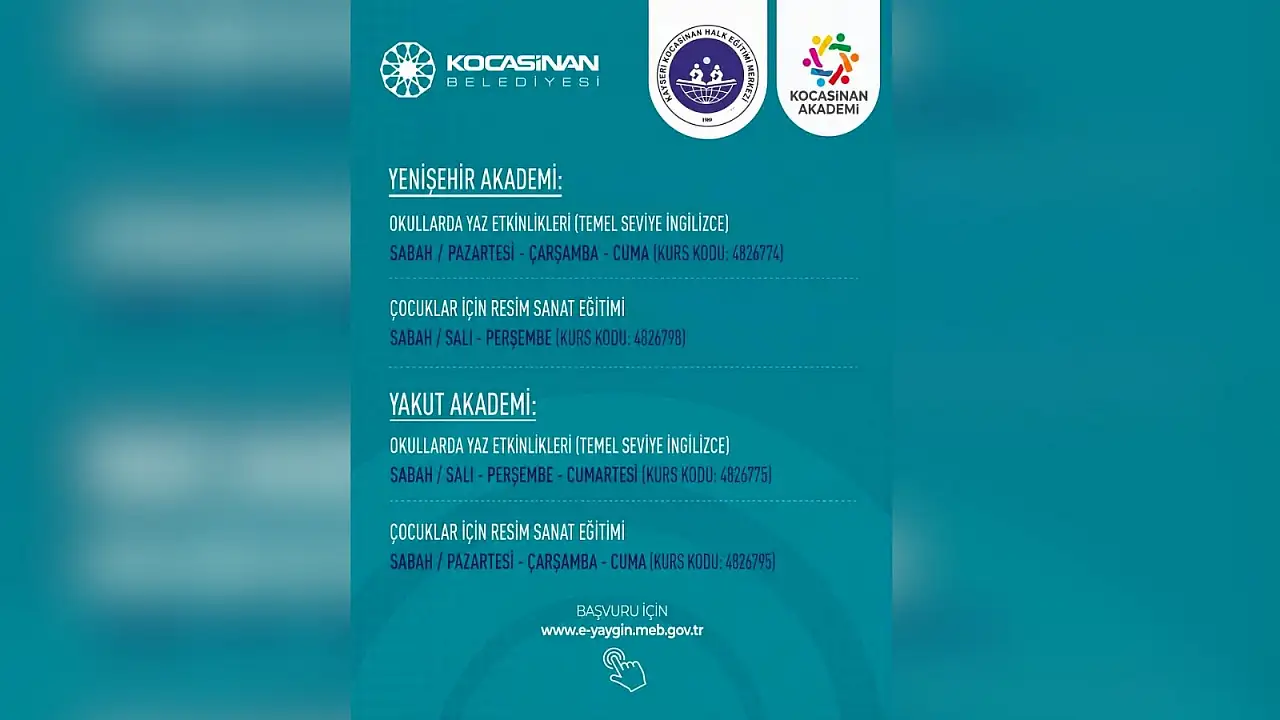 Kocasinan'da her yaşta eğitim: Kurslar için kayıtlar başladı!