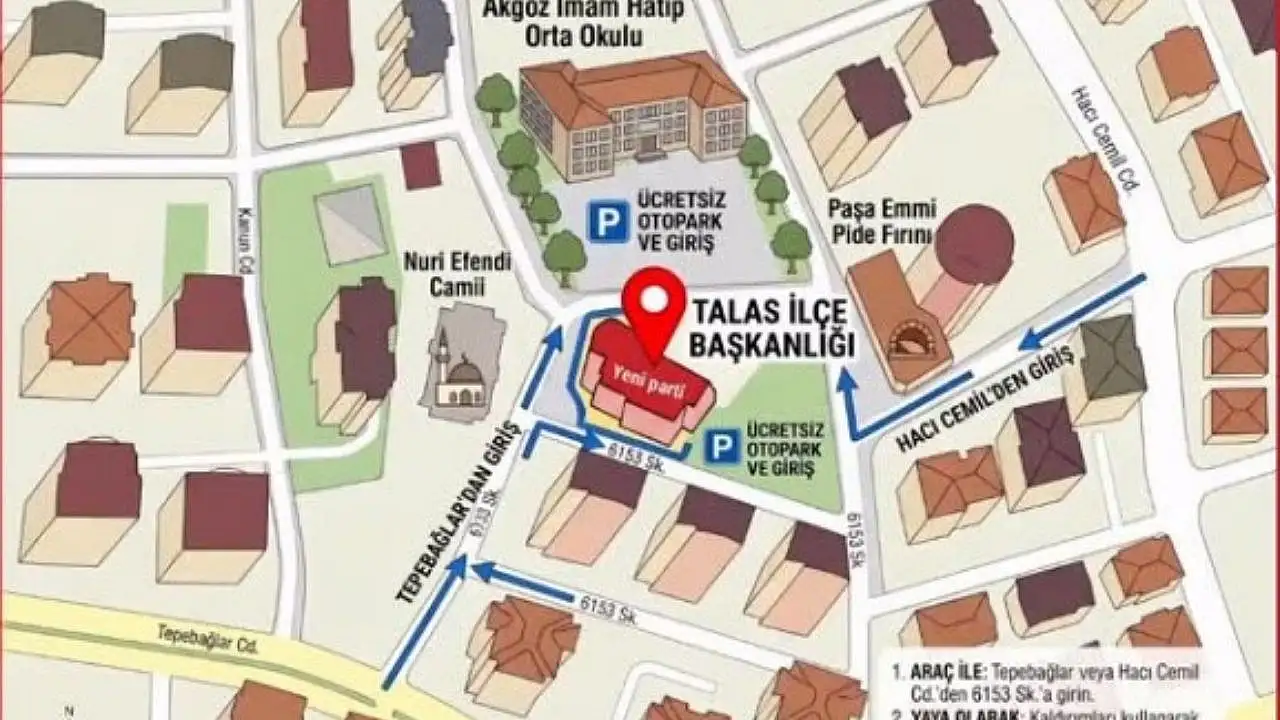 Yeni Parti Talas binasına nasıl gidilir? Detaylı kroki paylaşıldı