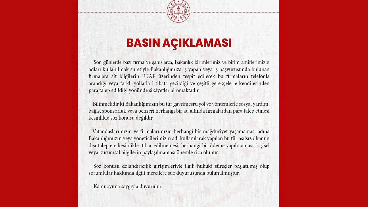 Kayseri İl Millî Eğitim Müdürlüğü'nden dolandırıcılık uyarısı!