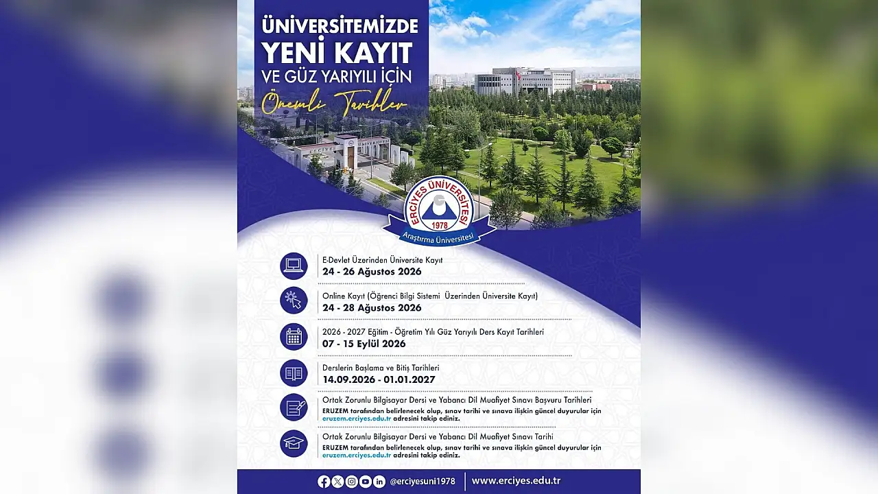 Erciyes Üniversitesi duyurdu! Öğrenciler bu tarihleri sakın kaçırmayın