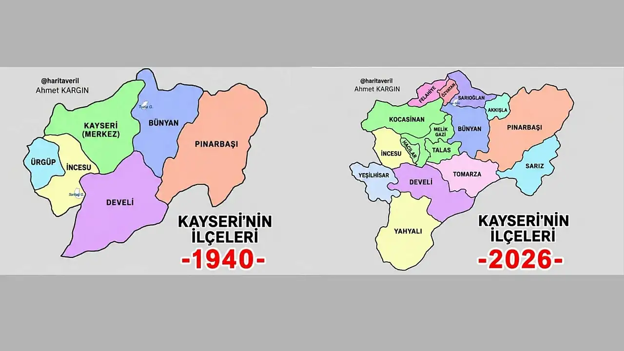 Kayseri'nin 86 yılda haritası değişti! O ilçe artık başka şehirde