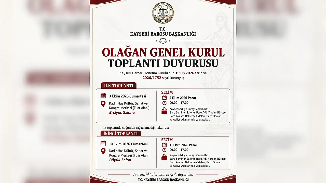 Kayseri Barosu'nda seçim takvimi belli oldu: Baro Başkanı kim olacak?