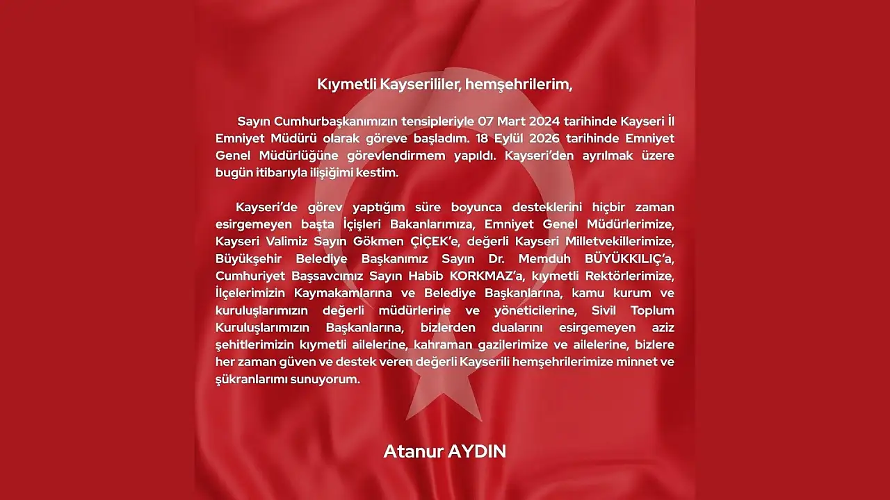 Atanur Aydın Kayseri'ye veda etti! Son mesajında neler söyledi?