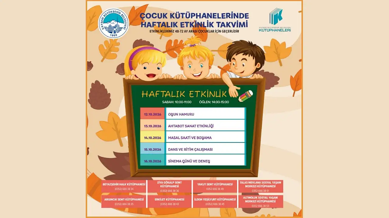 Kayseri'de çocuk kütüphanelerinin Ekim ayı etkinlik takvimi belli oldu!