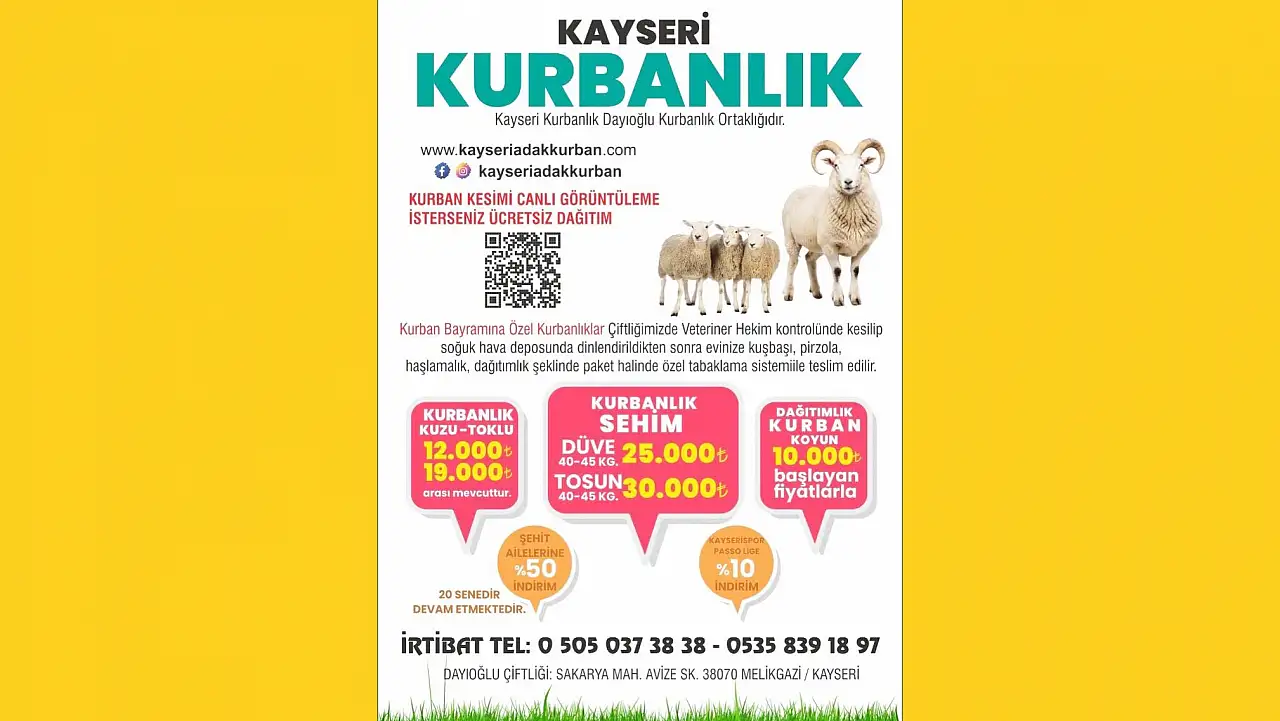 Dayıoğlu Kurbanlık'tan Şehit Ailelerine yüzde 50, Kayserisporlulara yüzde 10 indirim fırsatı!