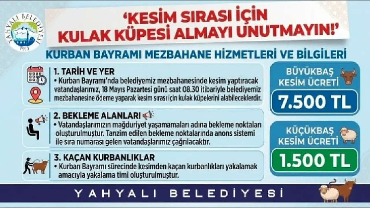 Yahyalı'da kurban kesim ücretleri açıklandı! Büyükbaş fiyatı dikkat çekti