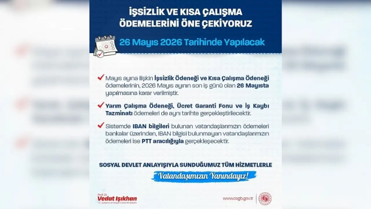 Bakanlık duyurdu: Binlerce kişinin ödemesi 26 Mayıs'ta hesaplarda