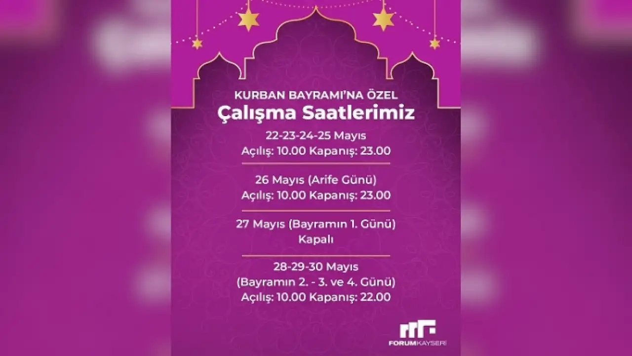 Forum Kayseri'nin bayram çalışma saatleri belli oldu