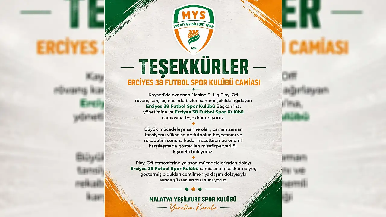 Kayseri'de olaylı Play-Off gecesi sonrası Malatya Yeşilyurtspor'dan dikkat çeken açıklama!